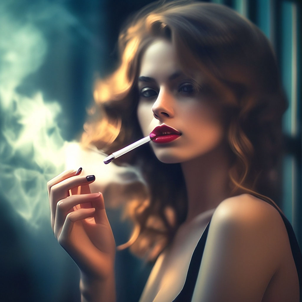 Девушка с сигаретой. молодая красивая женщина курит сигарету на улице