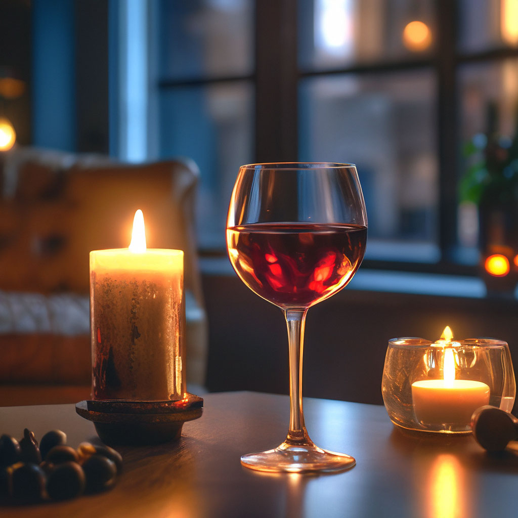 Бокал вина,свечи,кресло, темный фон…» — создано в Шедевруме