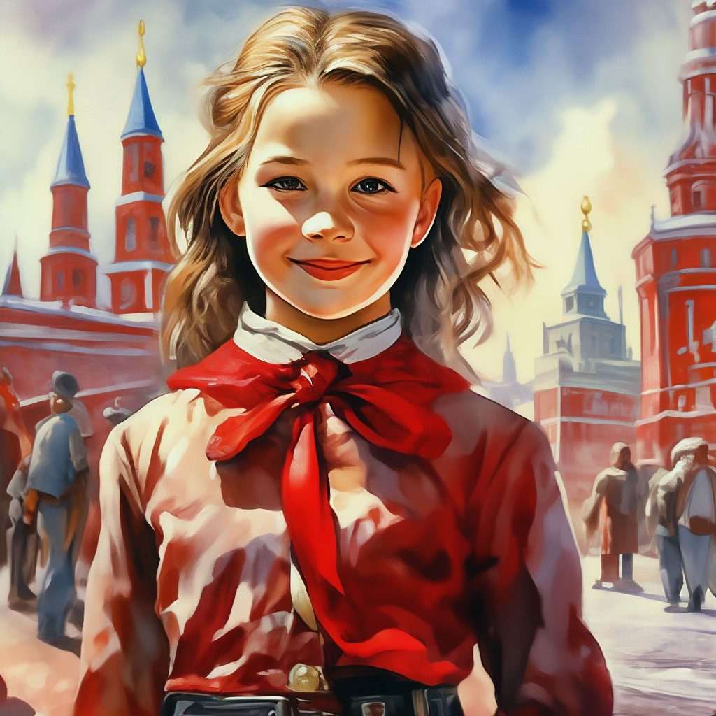 пионерка Пионерка-девочка 10 лет, в красном пионерском галстуке, на Красной …» —  картинка создана в Шедевруме