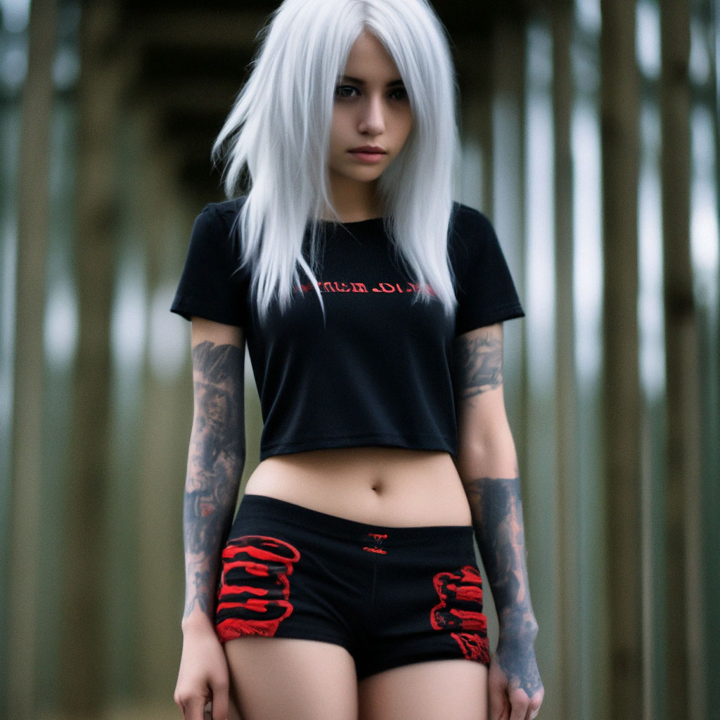 Shotmaker エモ　 emo Emo girl , full body shot , shorts, white hair,softerotic