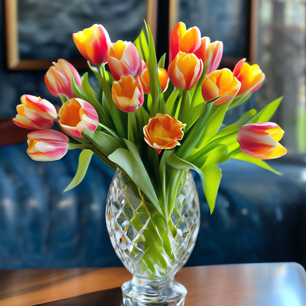 Букет тюльпанов в хрустальной вазе» — создано в Шедевруме