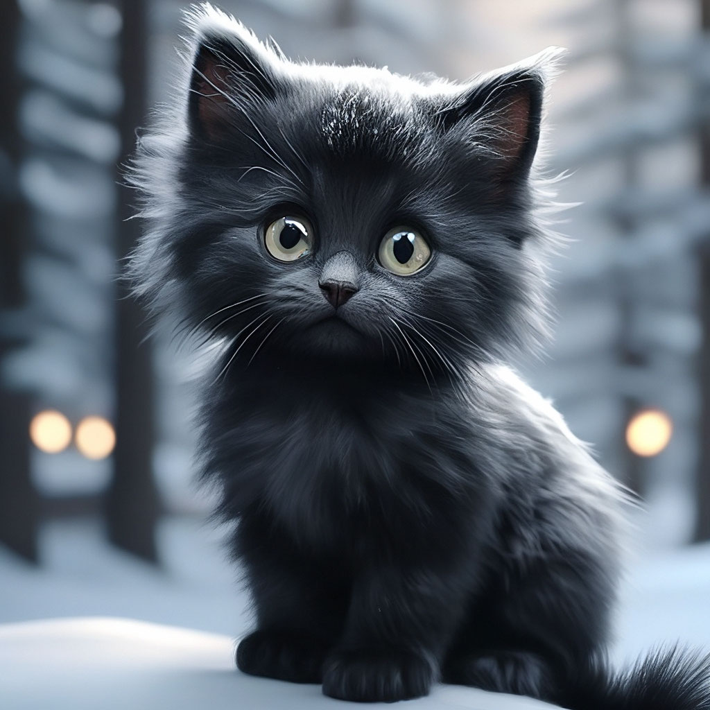 Маленький котенок, пушистый, чёрный…» — создано в Шедевруме
