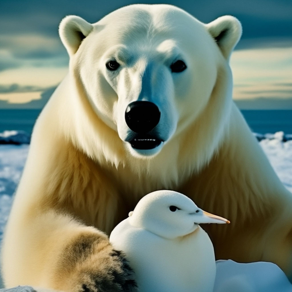 Про мем 2026 года белый медведь "Creepy skinny polar bear from 2026 ." image created in Shedevrum