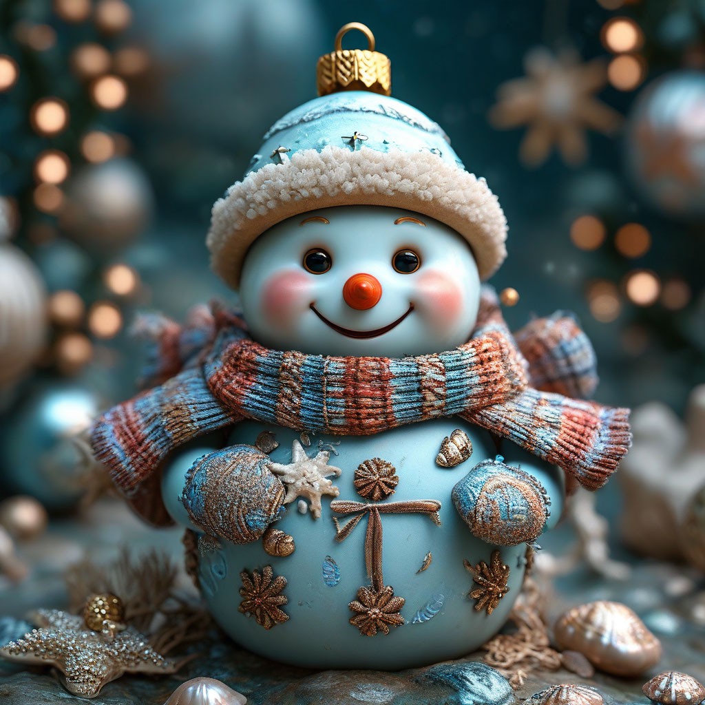 "A beautiful snowman, smiling kindly, wearing a hat and scarf with a ...