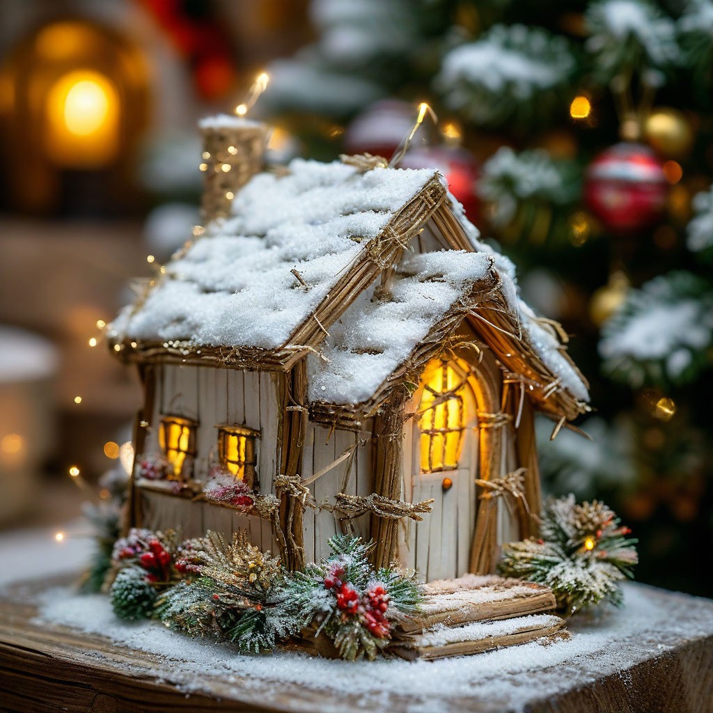 "A white hut with a snow roof and a light in the window" — image ...