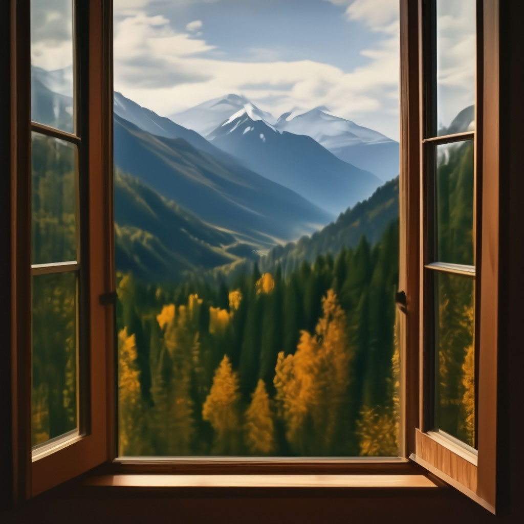 Вид из окна, лес ,горы» — создано в Шедевруме