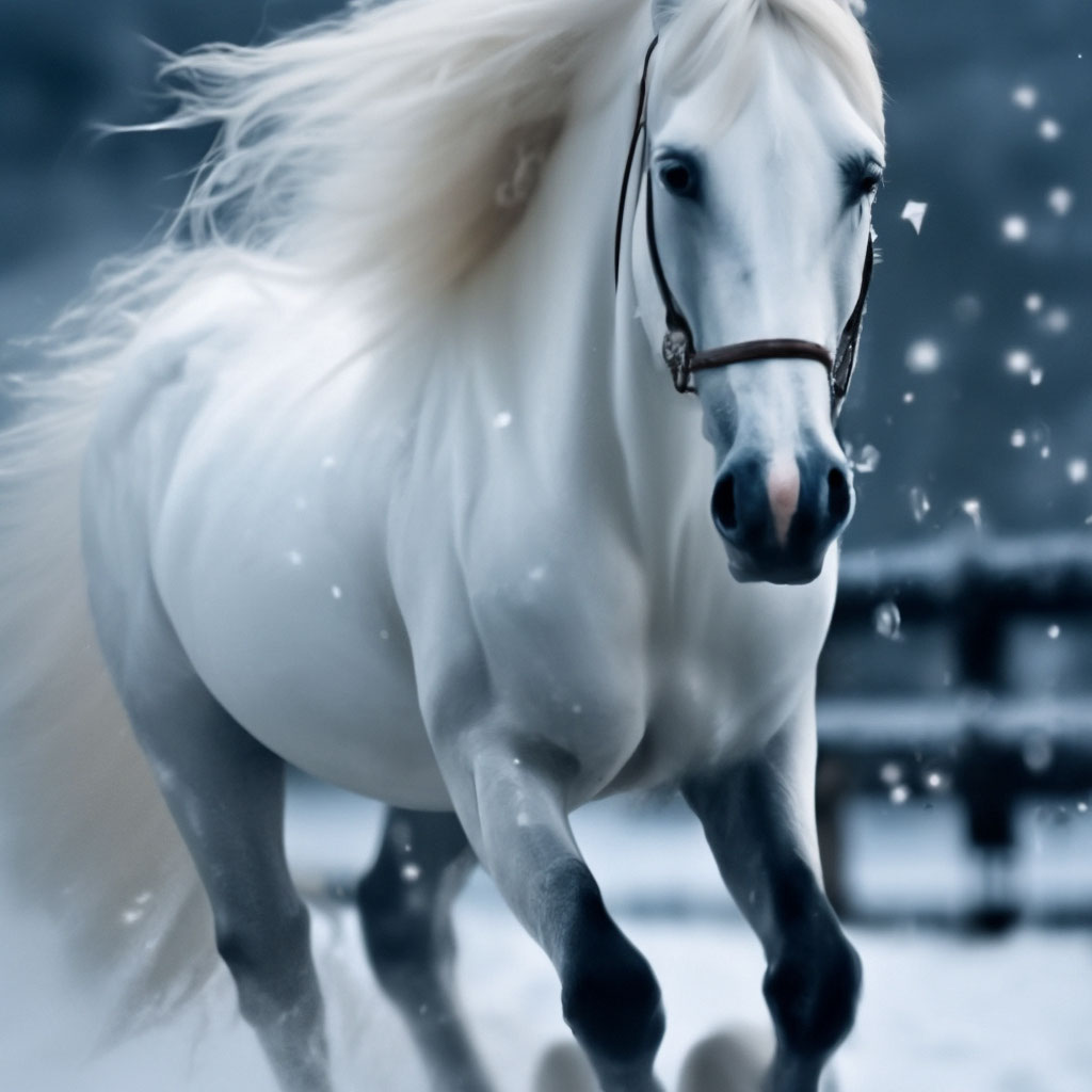 Лошадь в снегу рисунок