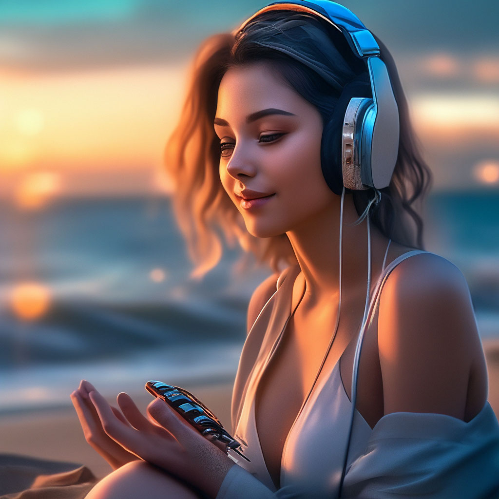 Красивая девушка слушает музыку на …» — создано в Шедевруме