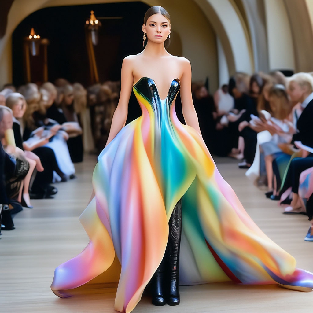 На показе моды в Париже на полуобнаженную модель распылили жидкое платье