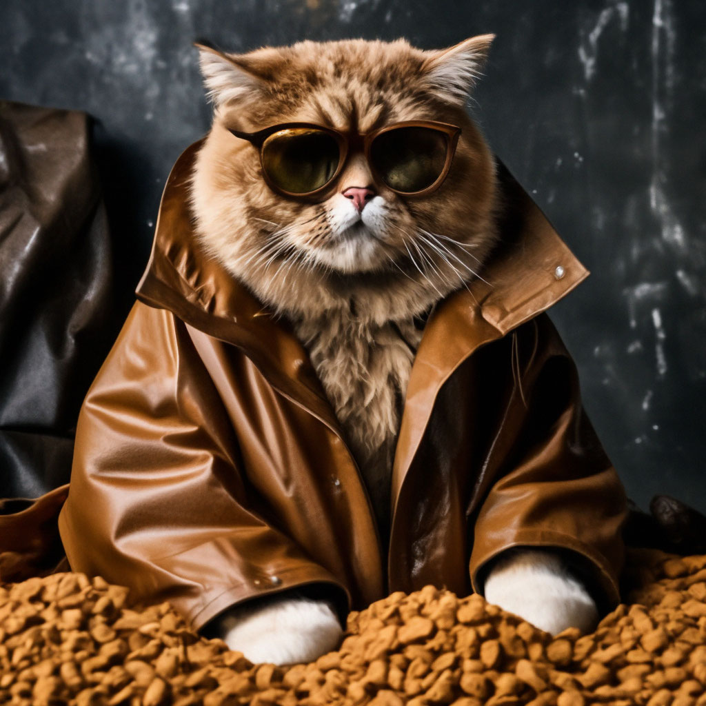Жирный брутальный кот в темных …» — создано в Шедевруме