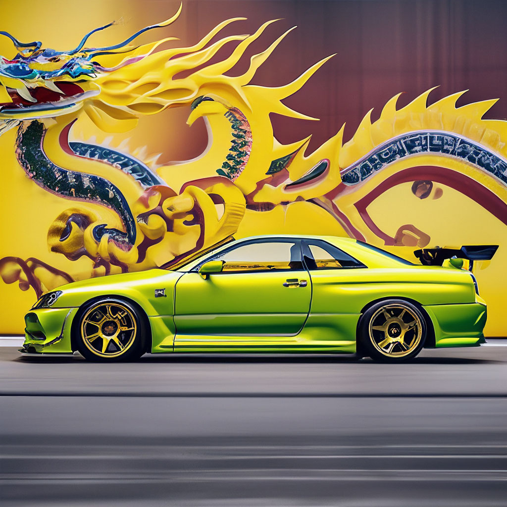 Nissan skyline R-34 зелёный вид сбоку с … | Мирон Н…» — Шедеврум