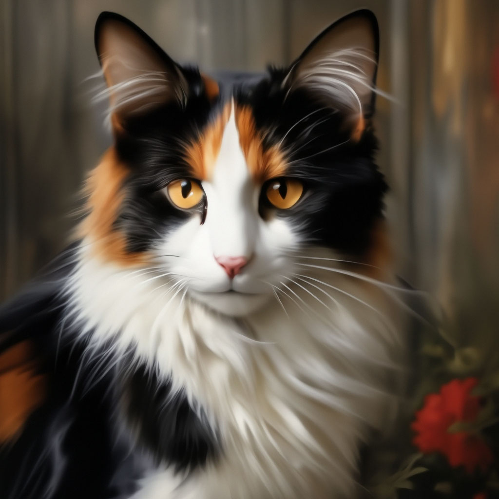 Очень красивая трёхцветная кошка, ч…» — создано в Шедевруме