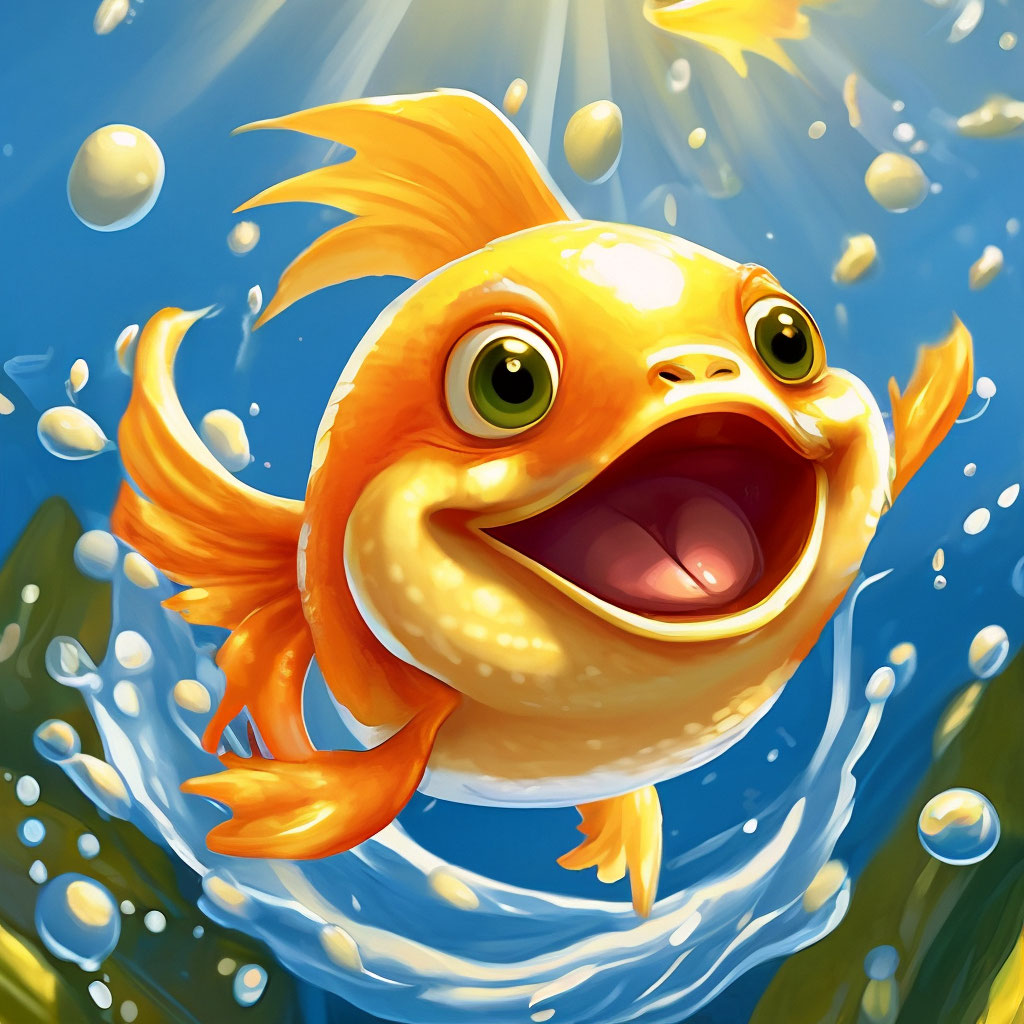Веселая улыбающаяся золотая рыбка с …» — создано в Шедевруме