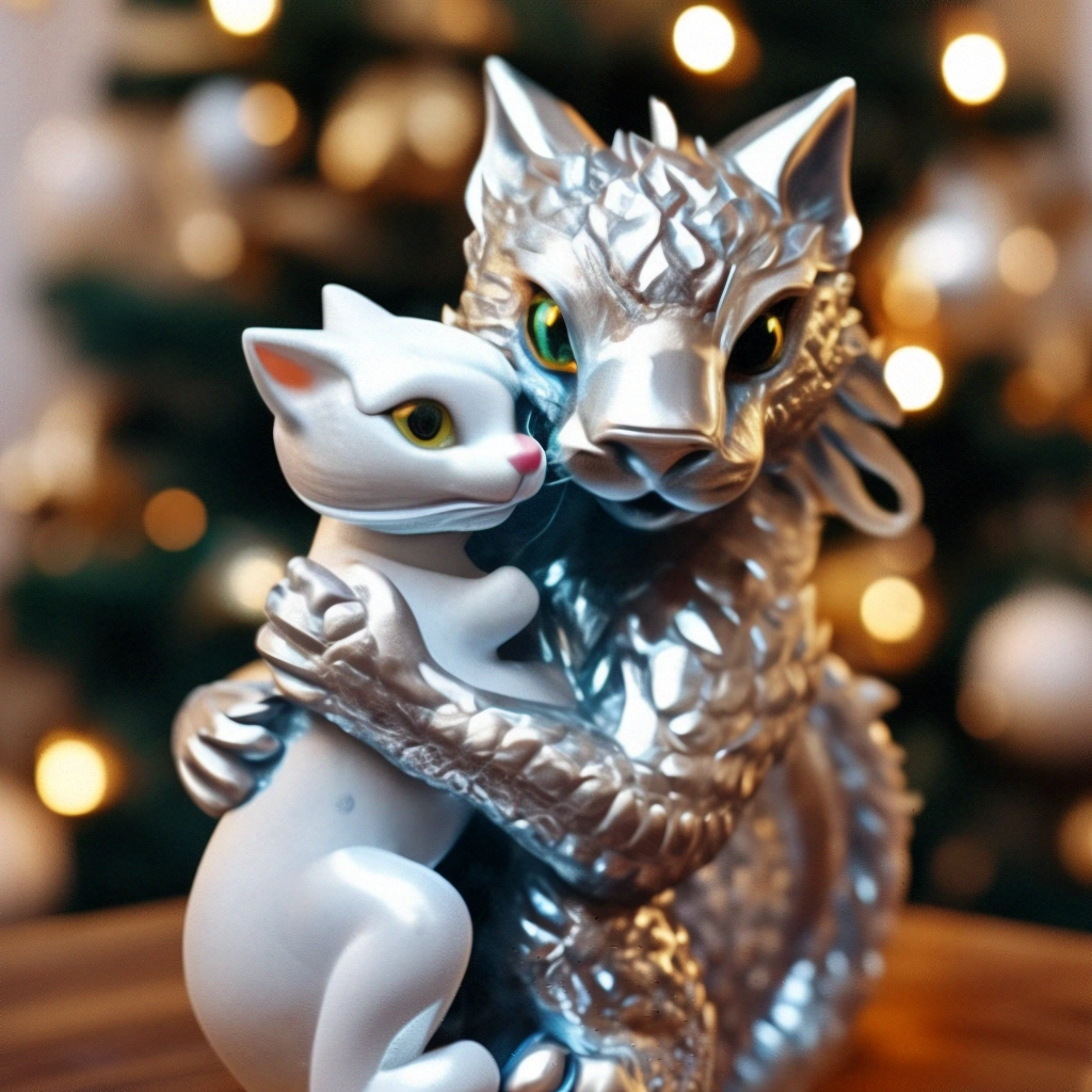 Черный кот обнимает белого дракона» — создано в Шедевруме