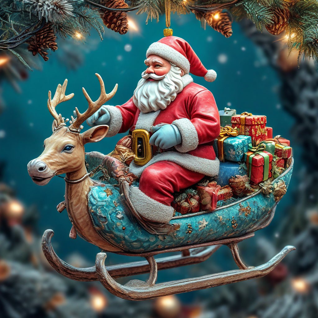 "Santa claus on a sleigh pulled by reindeer with gifts" — image created ...