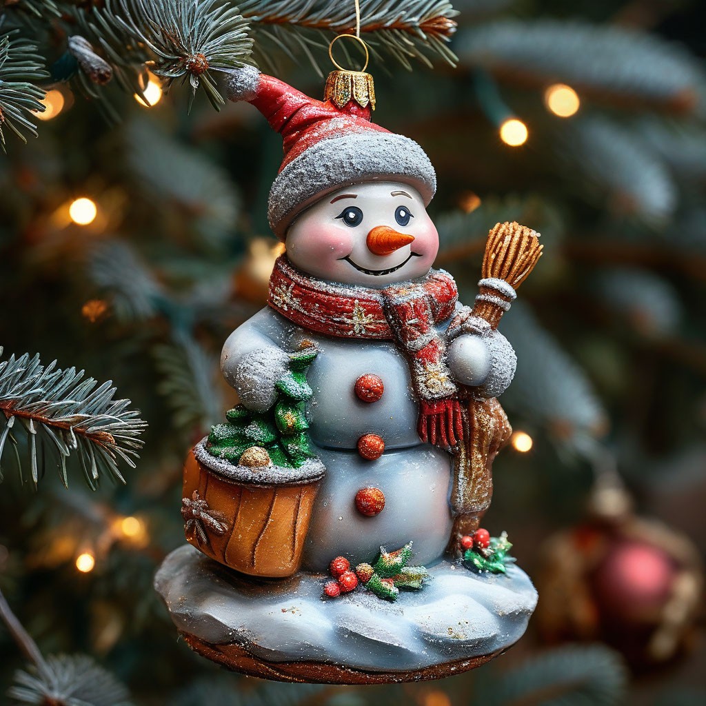 "A beautiful snowman with a broom and bucket on his head and a carrot ...