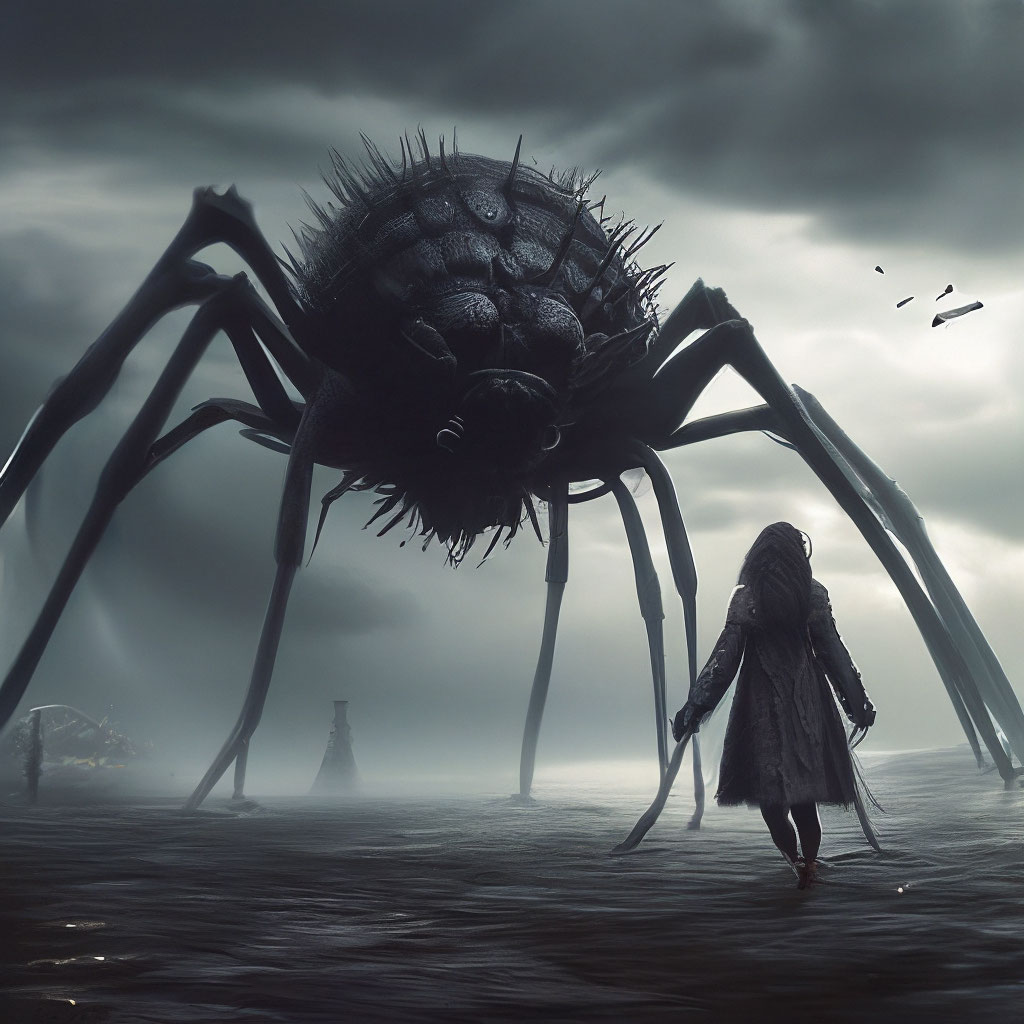 Огромный длинноногий паук с головой …» — создано в Шедевруме