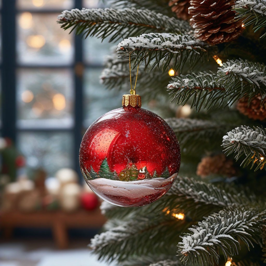 "A red glass ball with a wish on a lush Christmas tree, in it a ...