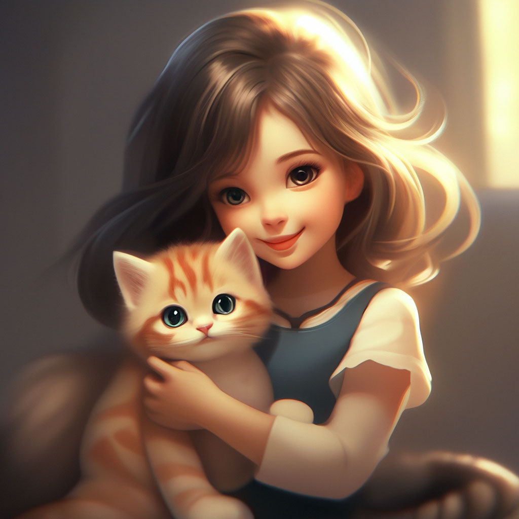 Девочка с котиком картинки