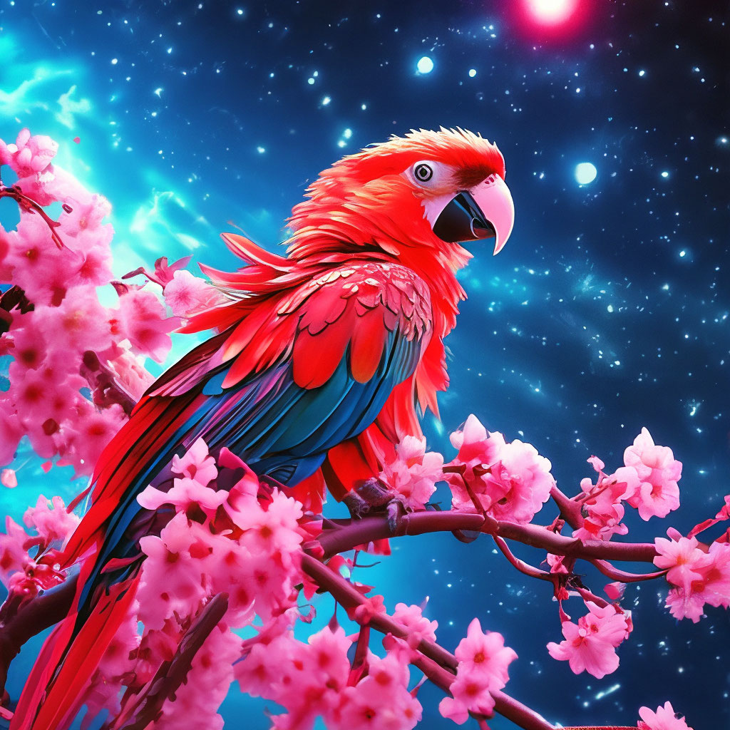Огненный волнистый попугай на …» — создано в Шедевруме