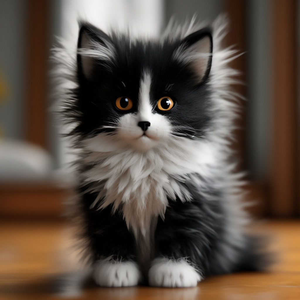 Пушистый чёрно-белый котёнок» — создано в Шедевруме
