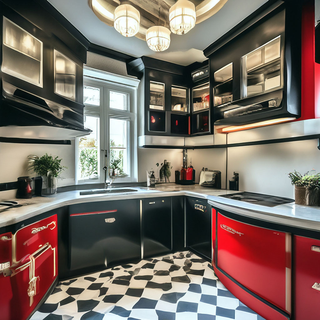 Бюджетная красно-черная кухня 11 кв.м на заказ в Краснодаре