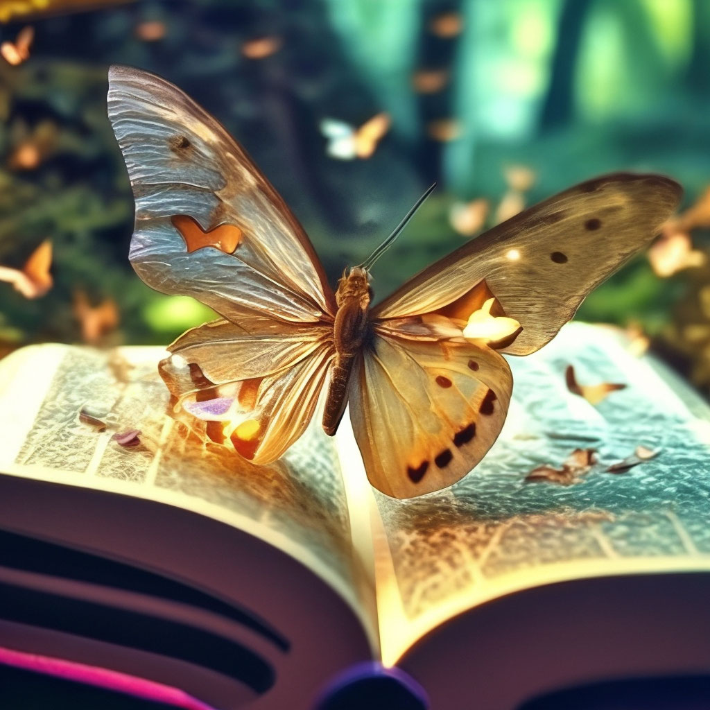«Бабочки вылетающие из раскрыто книги» — создано в Шедевруме