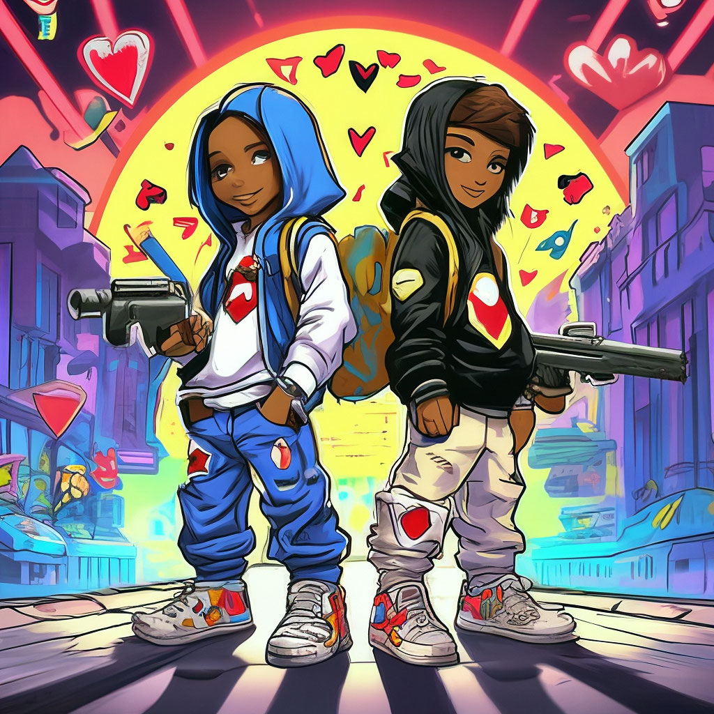 Draw a cartoon cover for a rap track…